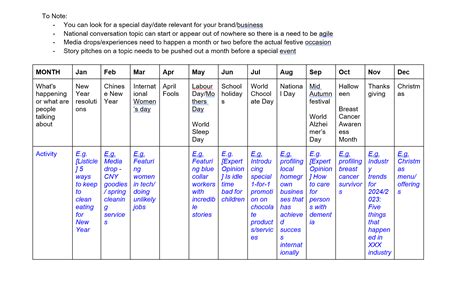 Pr Calendar Template