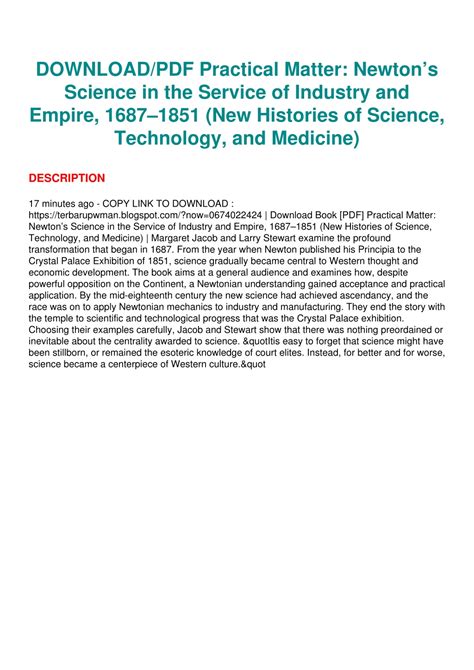 Practical Matter Newton's Science in the Service of Industr PDF