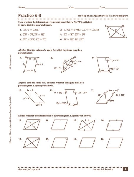 Practice 6 3 Proving That A Quadrilateral Is Parallelogram Answers Epub