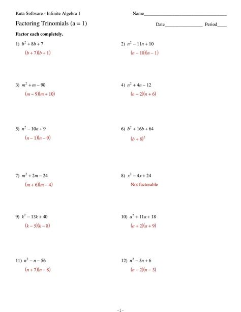 Practice 9 6 Factoring Trinomials Answers PDF