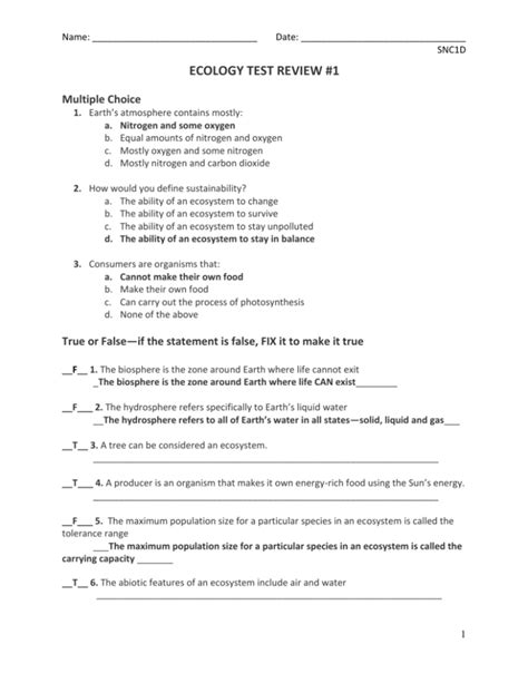 Practice And Review Questions Ecology Packet Answers Reader