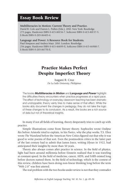 Practice Makes Perfect Despite Imperfect Theory Essay Book Review PDF Book PDF