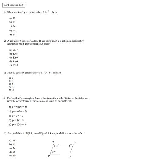 Practice Math Act Test With Answers Reader