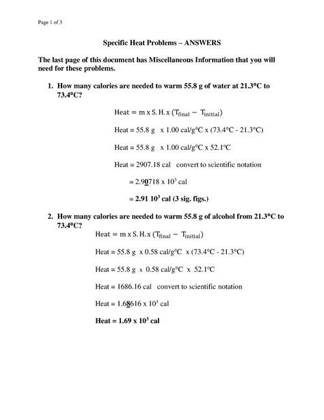 Practice Specific Heat Problems With Answers PDF