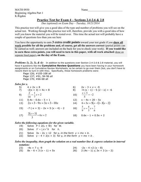 Practice Test For Equations And Inequalities Answers PDF