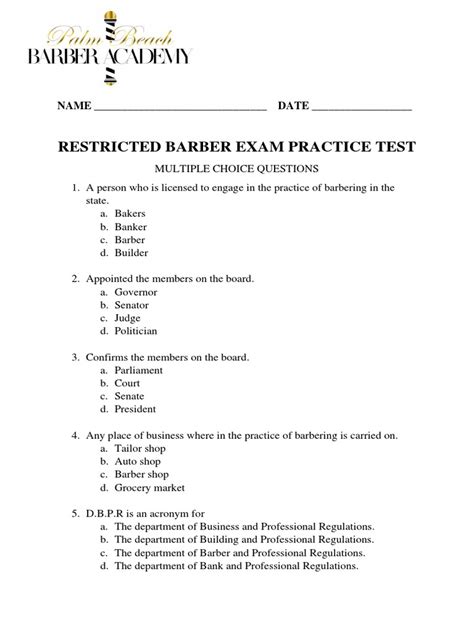 Practice Test For Restricted Barbers In Florida Ebook Doc