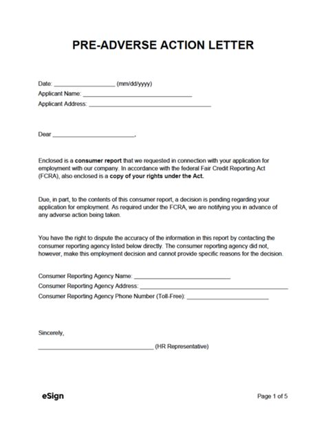Pre Adverse Action Letter Template