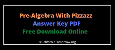 Pre Algebra With Pizzazz Answers Key PDF