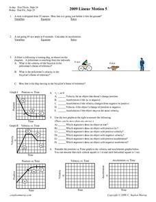 Pre Ap Linear Motion 5 Answers Doc