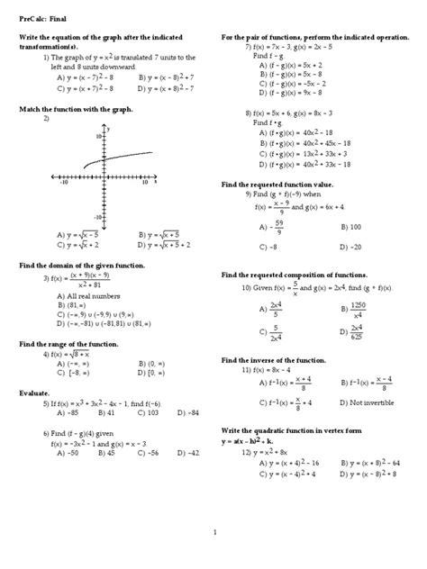 Pre Calc Final Exam With Answers Doc