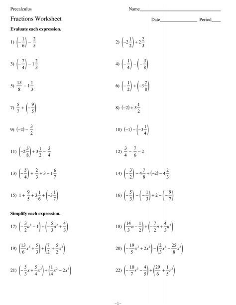 Pre Calc Worksheets With Answers PDF