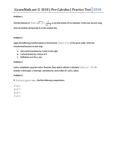 Pre Calculus Practice Test With Answers Cognero Doc