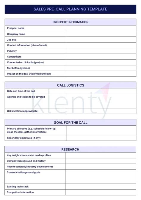 Pre Call Planning Template