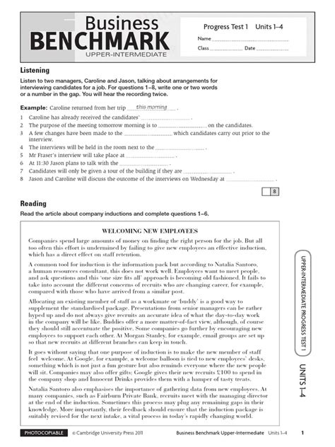 Pre Intermediate Progress Test Answer Key Cambridge PDF