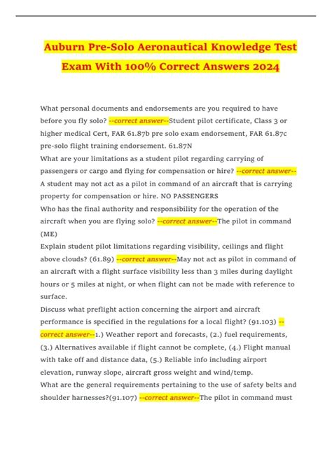 Pre Solo Flight Test Answers Reader