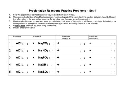 Precipitation Reaction Practice Problems With Answers Doc