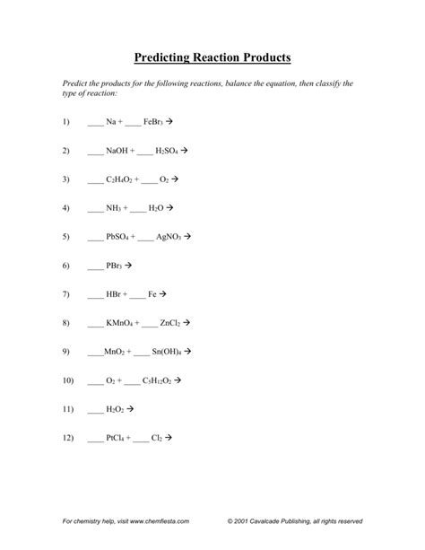 Predicting Products Worksheet With Answers Reader