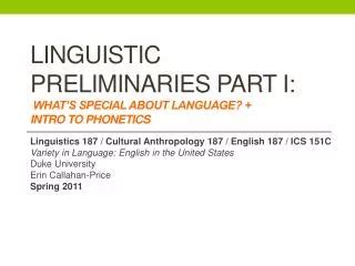 Preliminaries to Linguistic Phonetics Reader