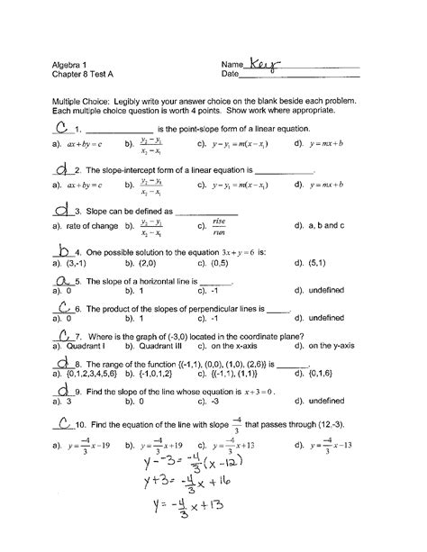 Prentice Hall Algebra 1 Chapter9 Test Answers Doc