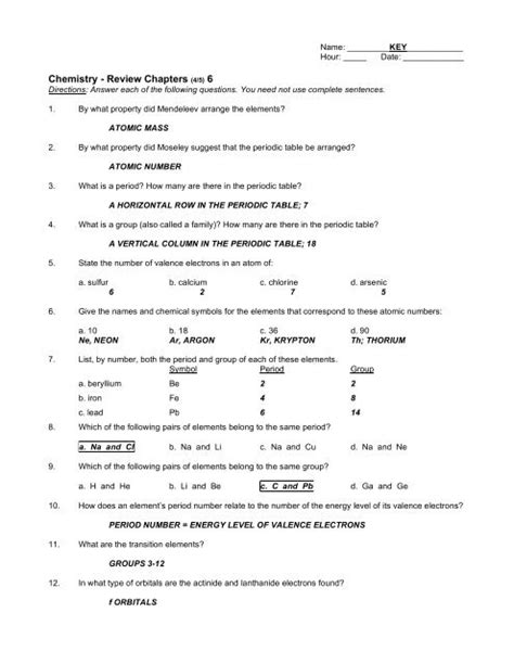 Prentice Hall Chemistry Work Answer Key Doc