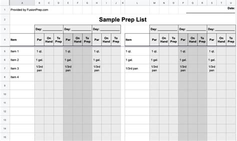 Prep List Template