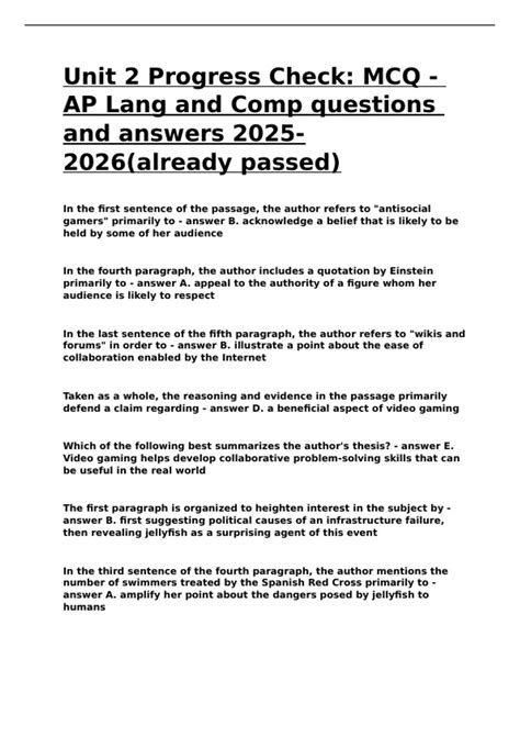 Prepare for Success with Our Comprehensive AP Lang Unit 2 Progress Check