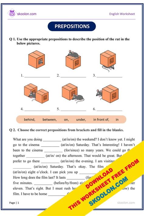 Preposition Grade 1 With Answer Key Doc