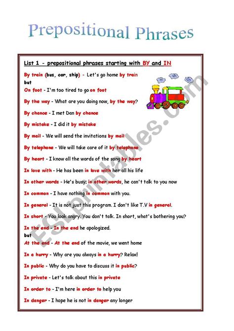 Prepositional Phrase Exercises And Key Answer Doc