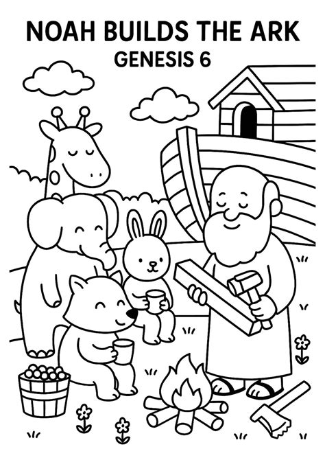 Preschool With Color Printable Image Of Noah Building The Ark