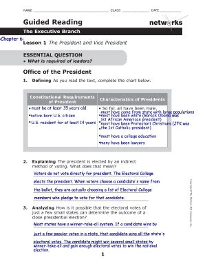 Presidency Vocabulary Activity 8 Answer Key Reader