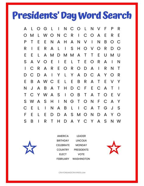 President Day Word Search Printable Free