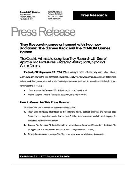 Press Plan Template