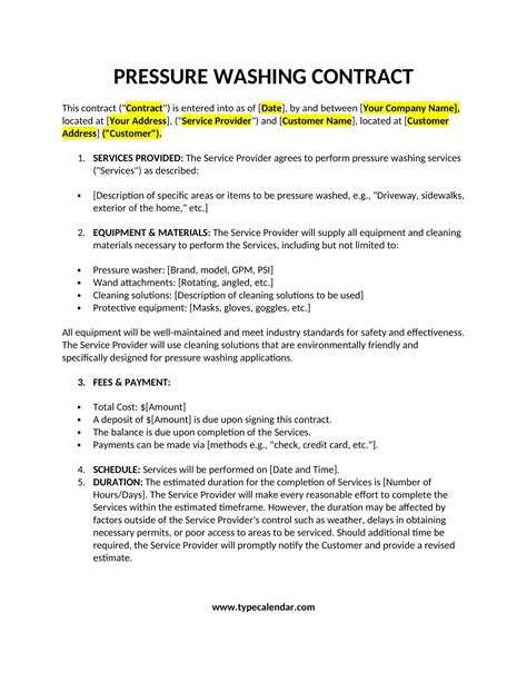 Pressure Washing Contract Template