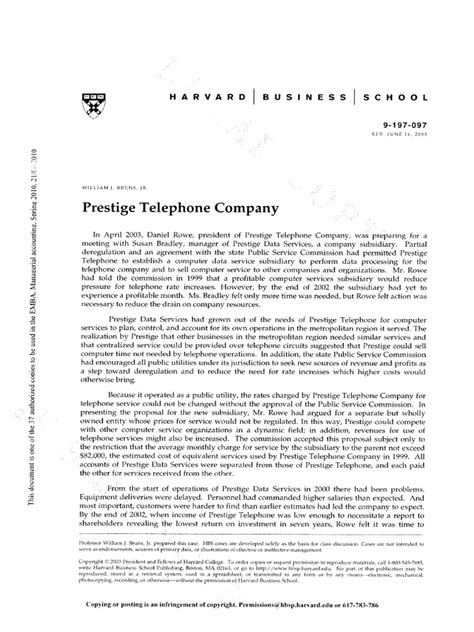 Prestige Telephone Company Case Study Answers Doc