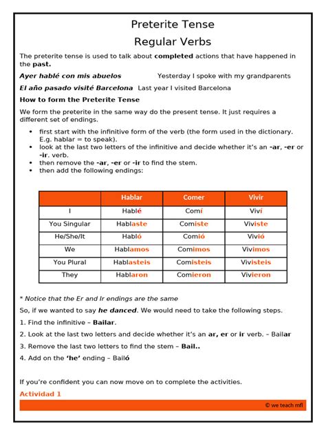 Preterite Tense Of Regular Verbs 2 Answers Reader