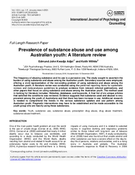 Prevalence of Substance Abuse Among Youth