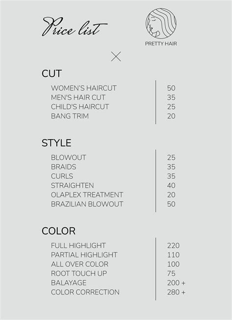 Price List Template For Hair Salon