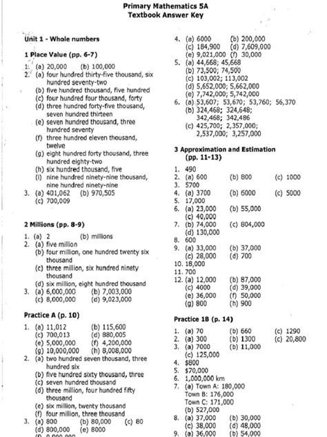 Primary Mathematics 5a Answers PDF