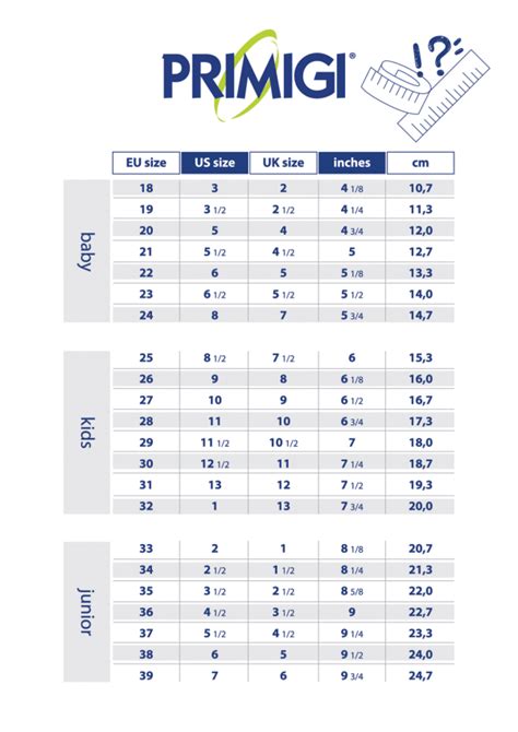 Primigi Size Chart