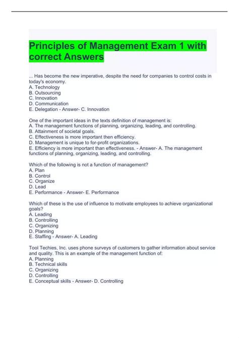 Principles Of Management Test Answers PDF