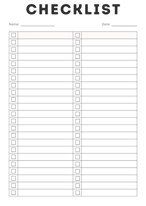 Print Checklist Template