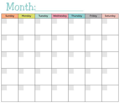 Printable 1 Month Calendar