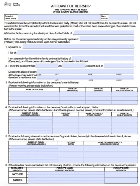 Printable Affidavit Of Heirship Texas