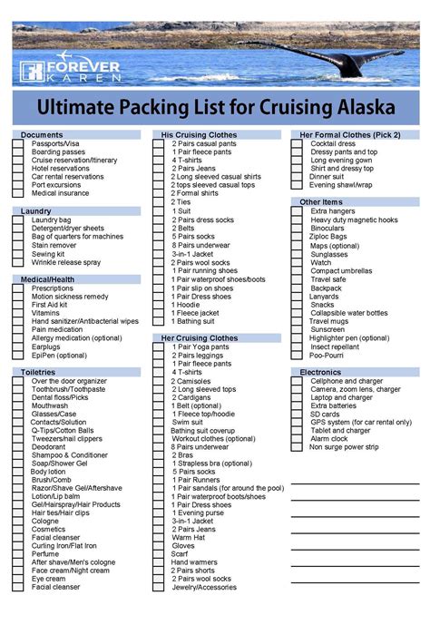Printable Alaska Cruise Packing List