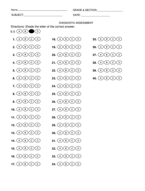 Printable Answer Sheet 1 50 PDF