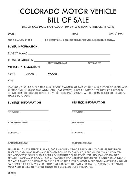 Printable Bill Of Sale Colorado