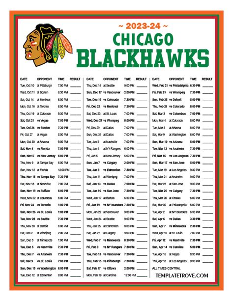 Printable Blackhawks Schedule
