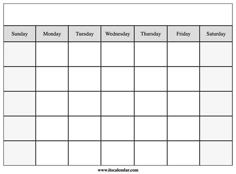 Printable Blank Calendar Template