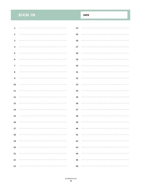 Printable Blank Sign In Sheet