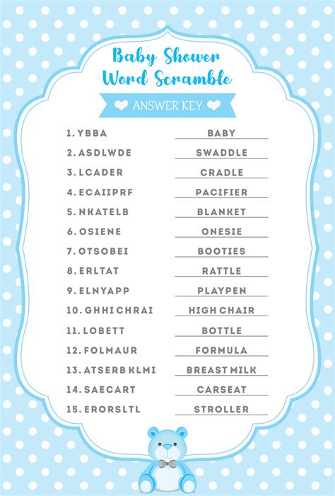 Printable Blue Baby Boy Scramble Game With Answers